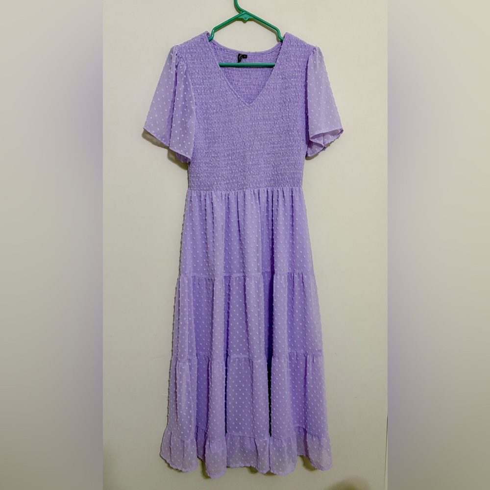 Lavender Textured Smocked Maxi Dress